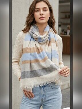blue and brown striped super soft scarf